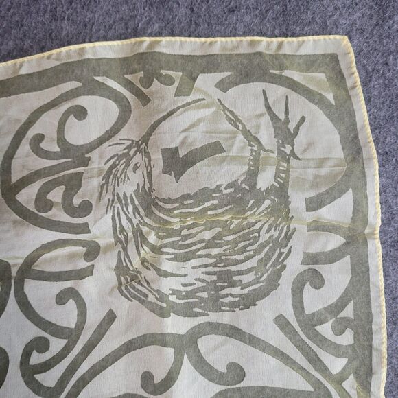 Vintage New Zealand Aotearoa Maori Art Yellow Sheer Chiffon Square Scarf 26x26 - Picture 6 of 7